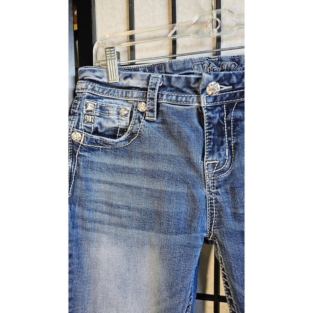 MISS ME Mid-Rise Easy Boot Jeans Size 28 Embellished Fleur De Lis Stretch Denim - Picture 4 of 8